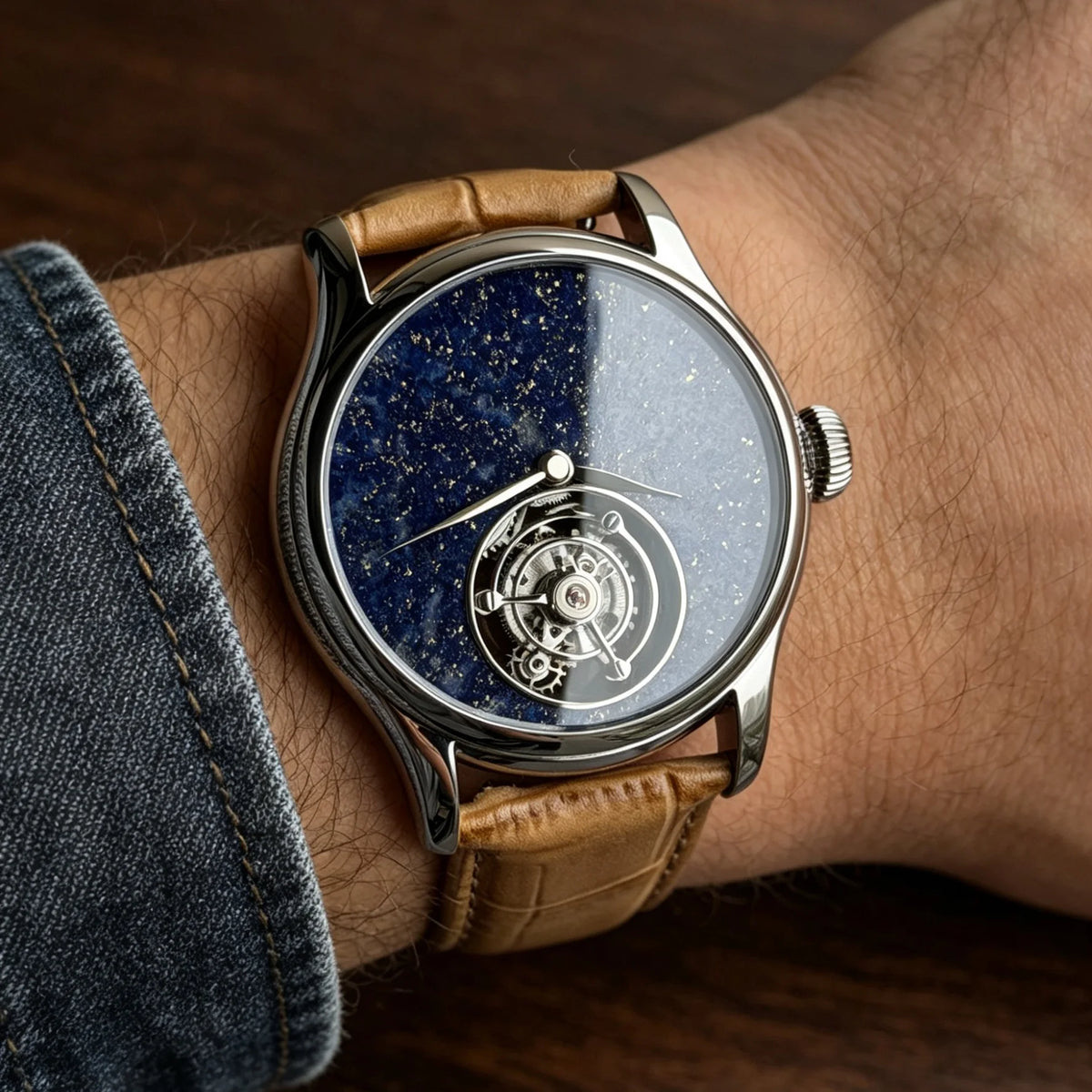 Relógio Masculino MERKUR Tourbillon 42 mm | Safira e Couro