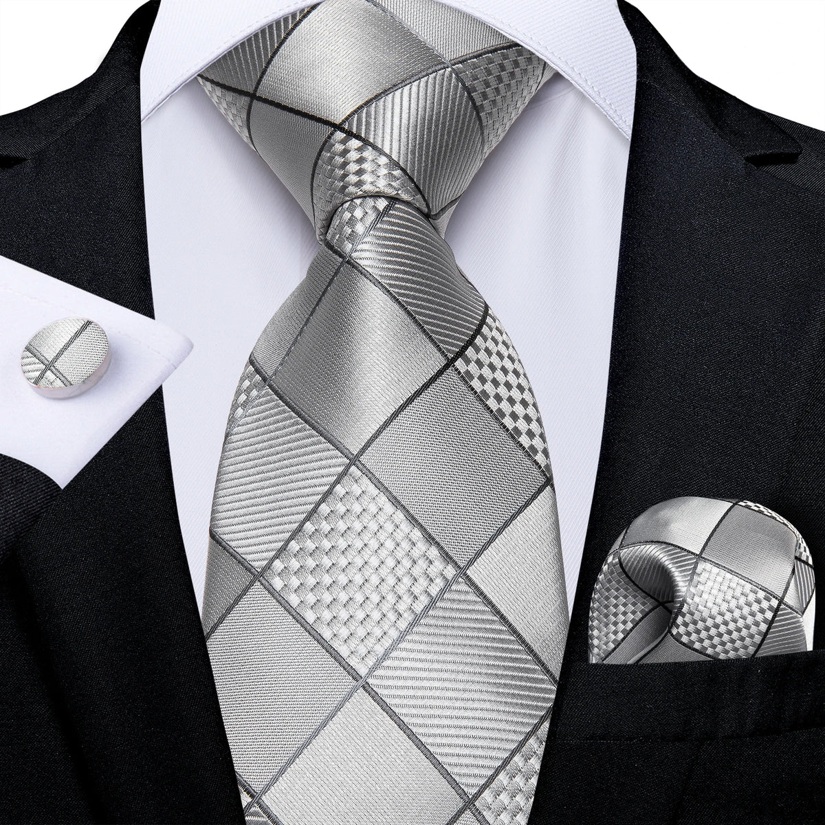 Kit Gravata Masculina DiBanGu com Lenço e Abotoaduras