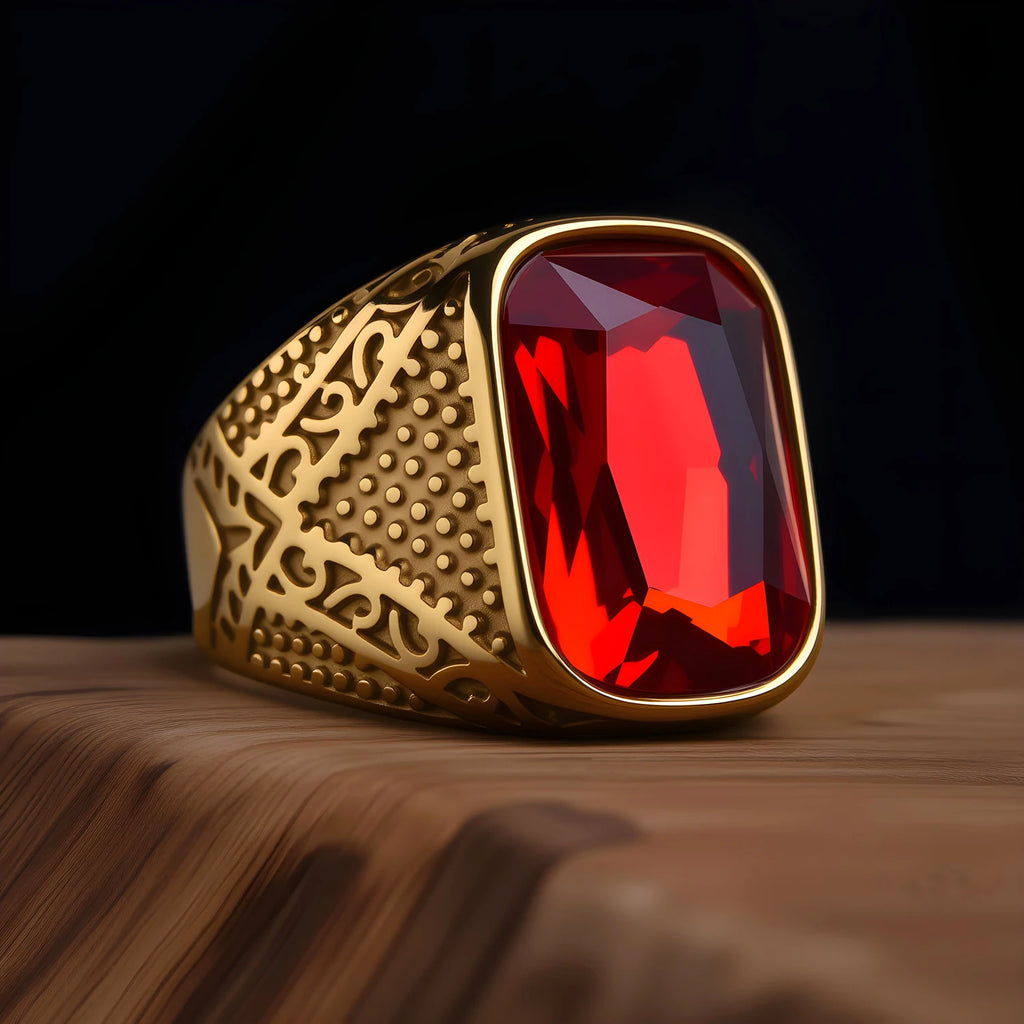 Anel Masculino Vintage com Pedra Colorida