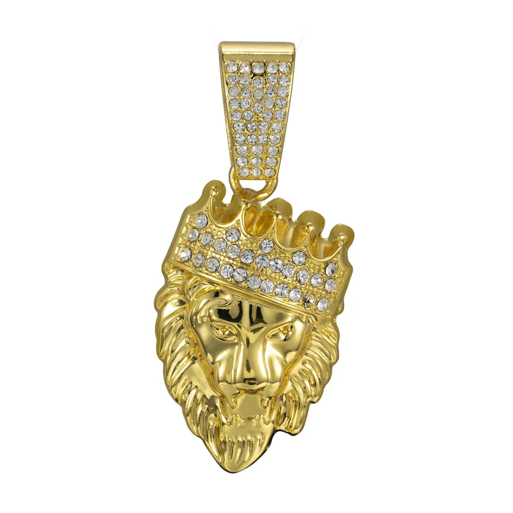 Colar Masculino Leão com Coroa 3D – Estilo Hip Hop