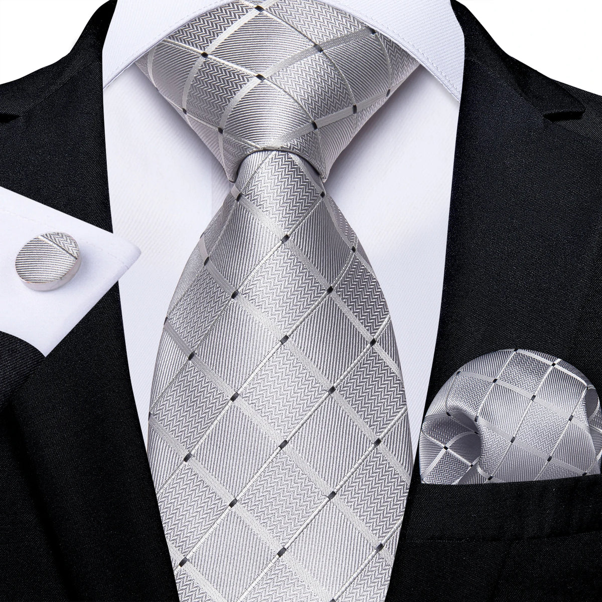 Kit Gravata Masculina DiBanGu com Lenço e Abotoaduras
