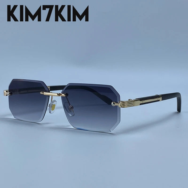 Óculos de Sol Masculino Sem Aro Geométrico com Lentes Degradê UV400