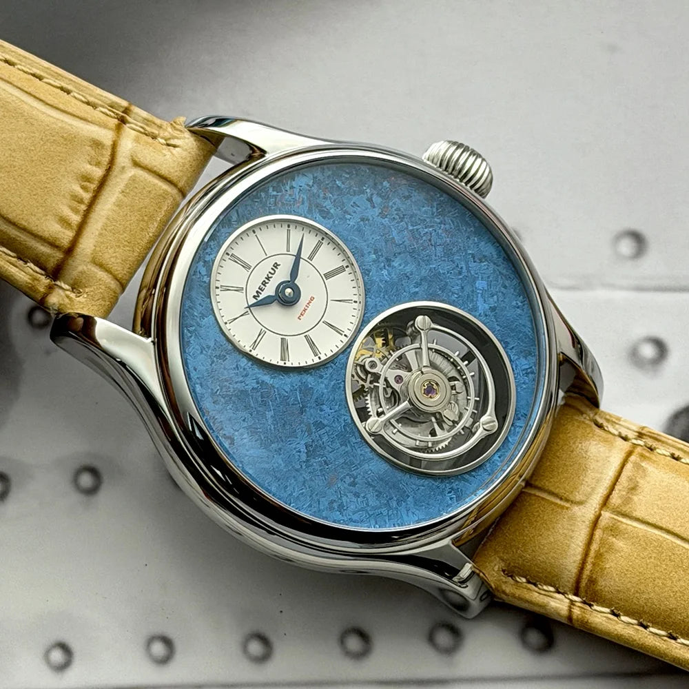 Relógio Masculino MERKUR Tourbillon 42 mm | Safira e Couro