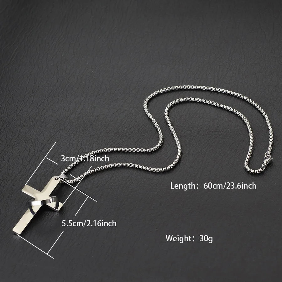 Colar Masculino de Cruz em Aço Inoxidável