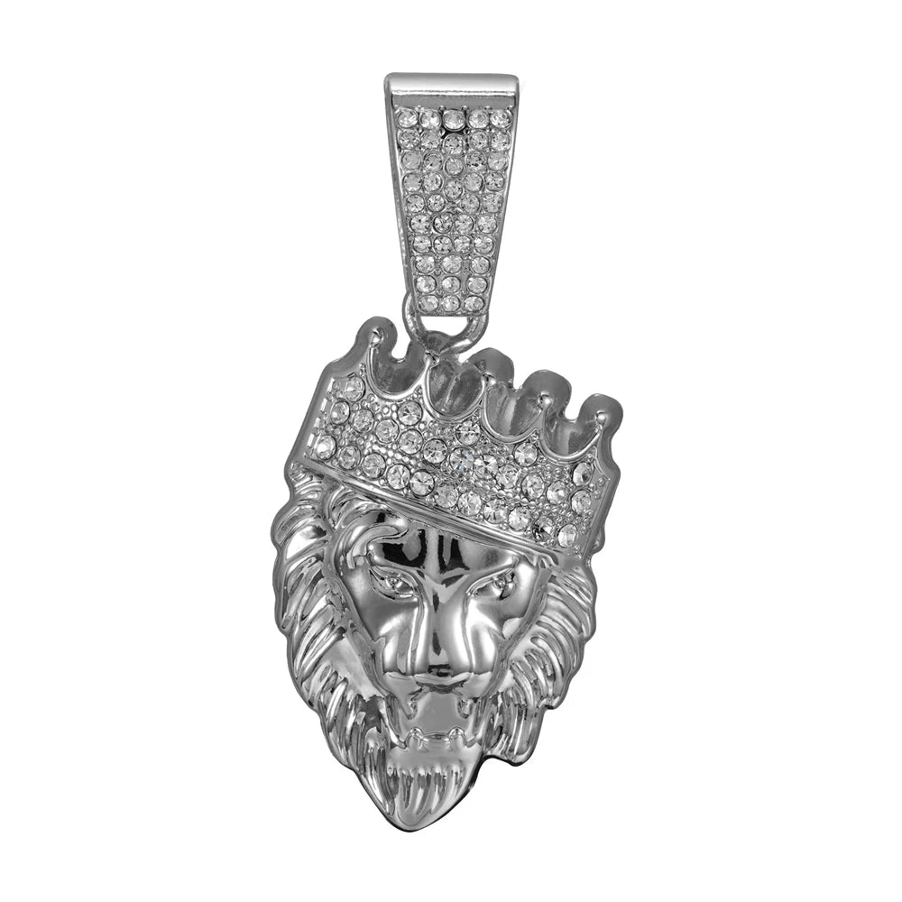 Colar Masculino Leão com Coroa 3D – Estilo Hip Hop