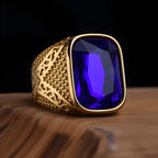 Anel Masculino Vintage com Pedra Colorida