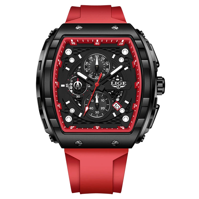 LIGE — Relógio Masculino de Luxo | Quadrado Quartz Cronógrafo Luminoso à Prova d'Água