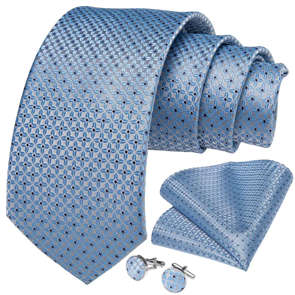 Kit Gravata Masculina DiBanGu com Lenço e Abotoaduras