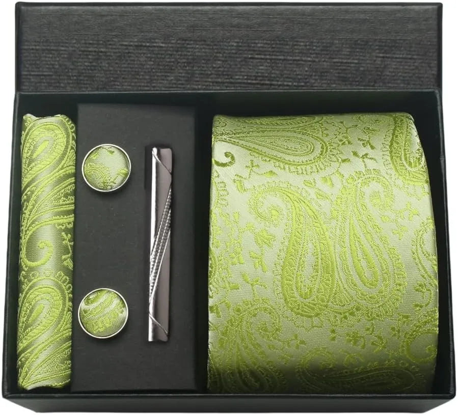 Kit Gravata Masculina Paisley com Lenço e Abotoaduras