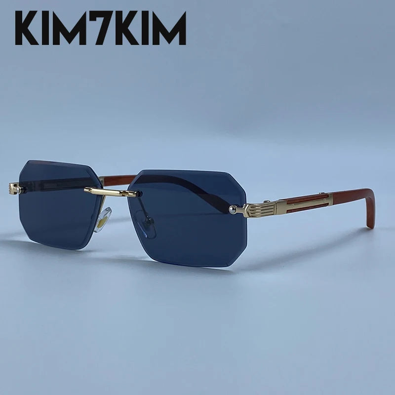 Óculos de Sol Masculino Sem Aro Geométrico com Lentes Degradê UV400