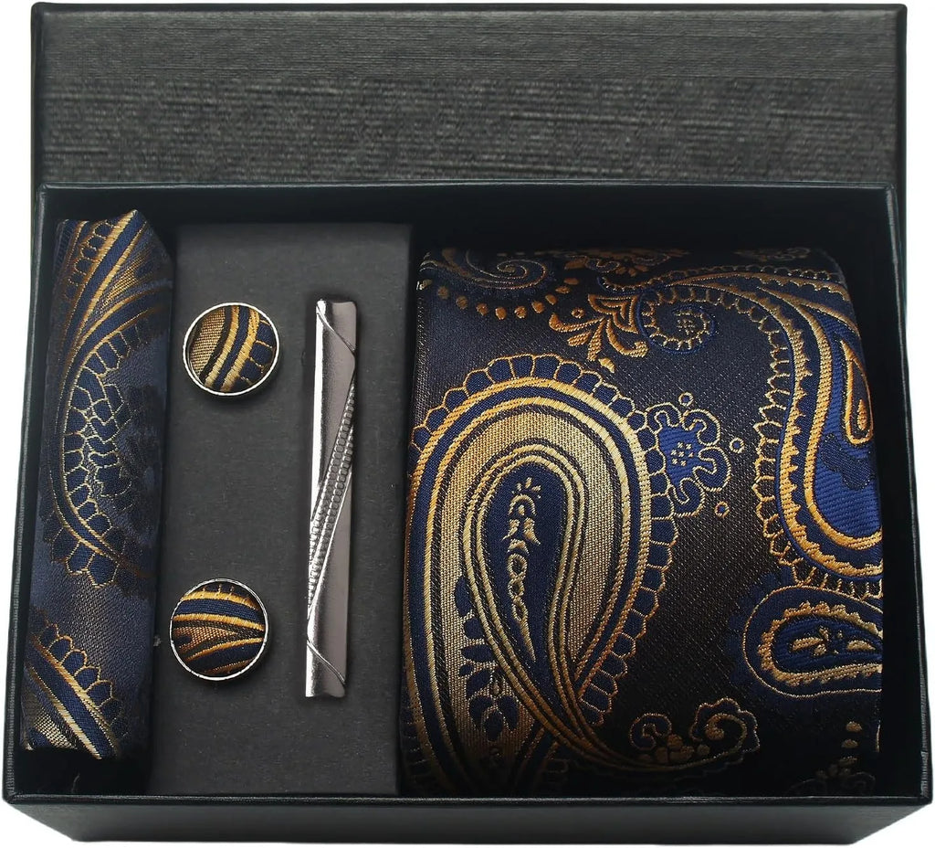Kit Gravata Masculina Paisley com Lenço e Abotoaduras