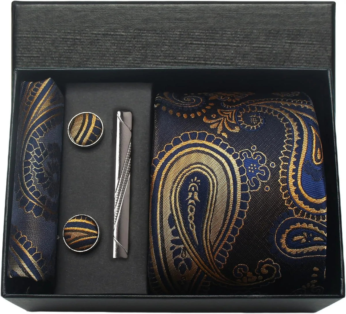Kit Gravata Masculina Paisley com Lenço e Abotoaduras