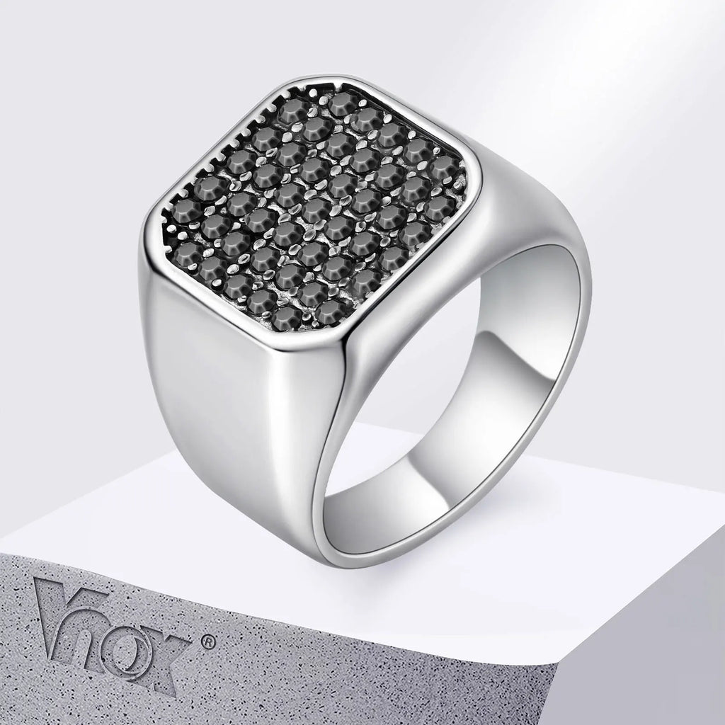 Anel Masculino VNOX em Aço Inoxidável com Zircão Cinza