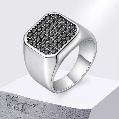 Anel Masculino VNOX em Aço Inoxidável com Zircão Cinza