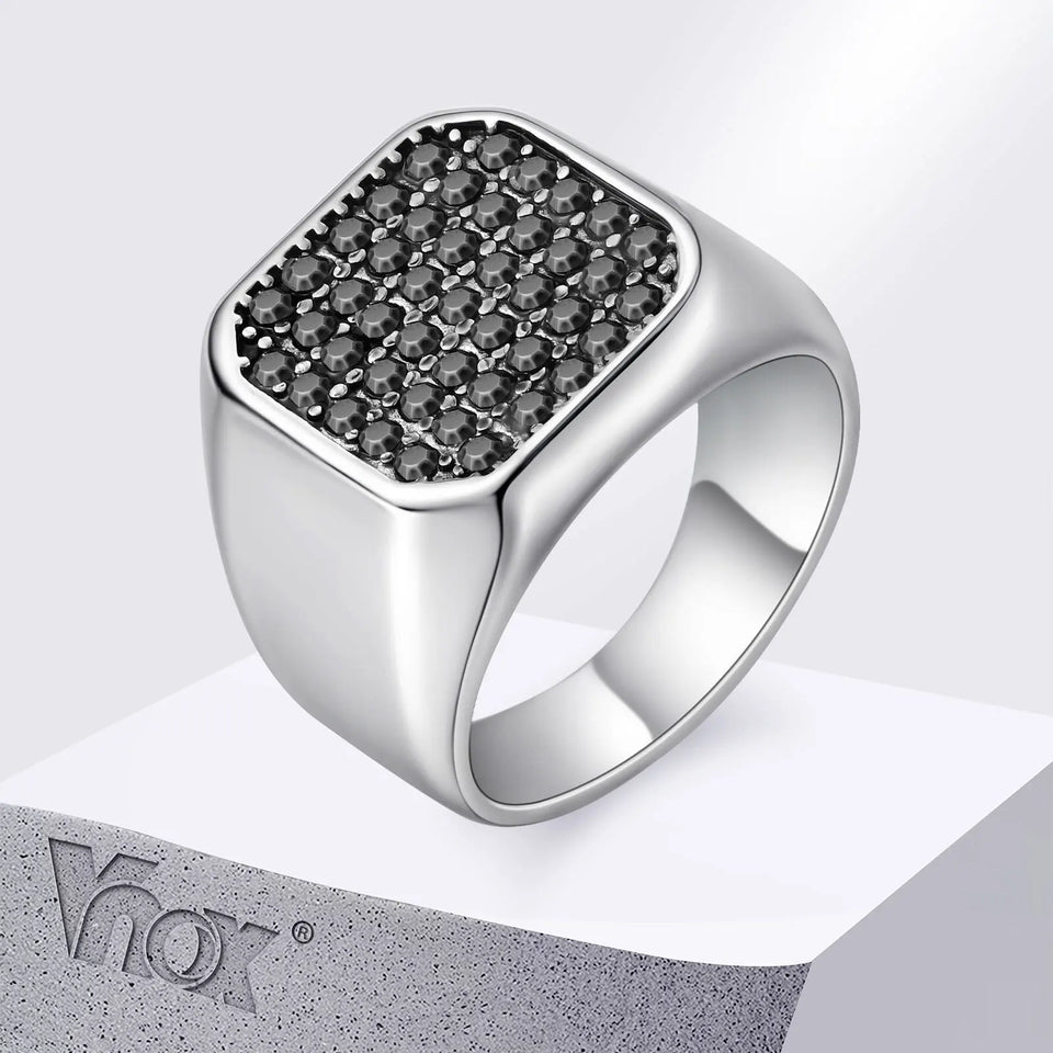 Anel Masculino VNOX em Aço Inoxidável com Zircão Cinza