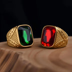 Anel Masculino Vintage com Pedra Colorida