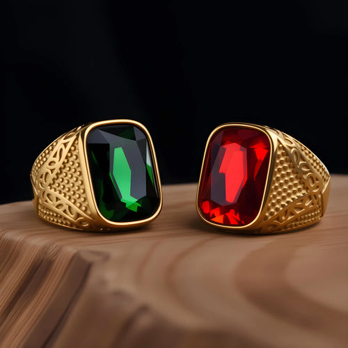 Anel Masculino Vintage com Pedra Colorida