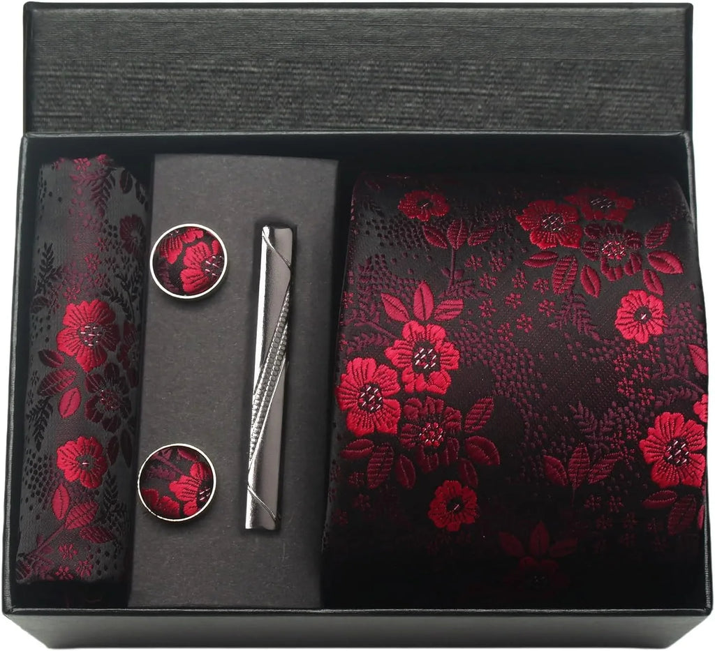 Kit Gravata Masculina Paisley com Lenço e Abotoaduras