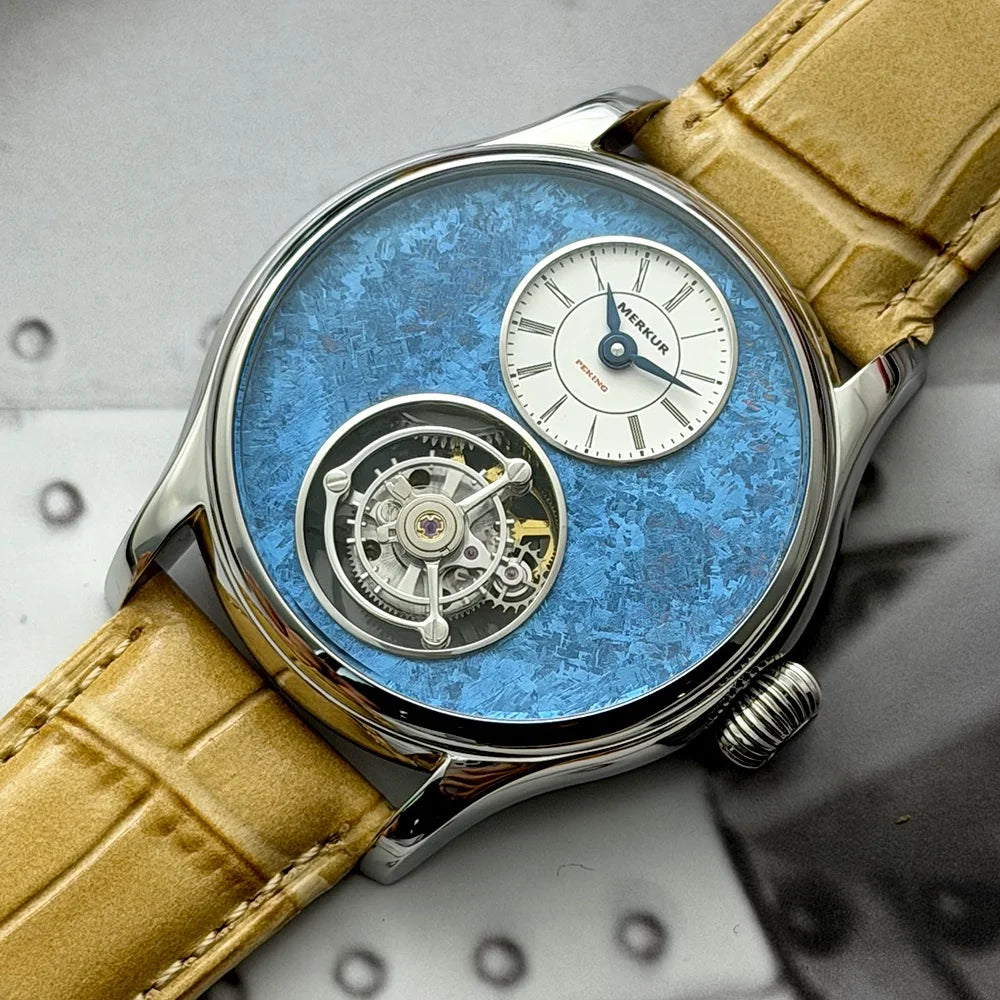 Relógio Masculino MERKUR Tourbillon 42 mm | Safira e Couro