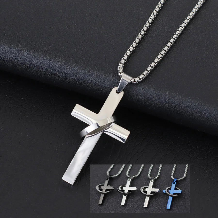 Colar Masculino de Cruz em Aço Inoxidável