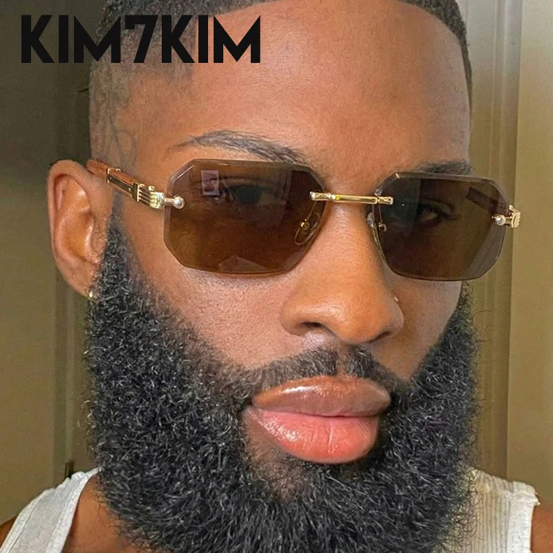 Óculos de Sol Masculino Sem Aro Geométrico com Lentes Degradê UV400