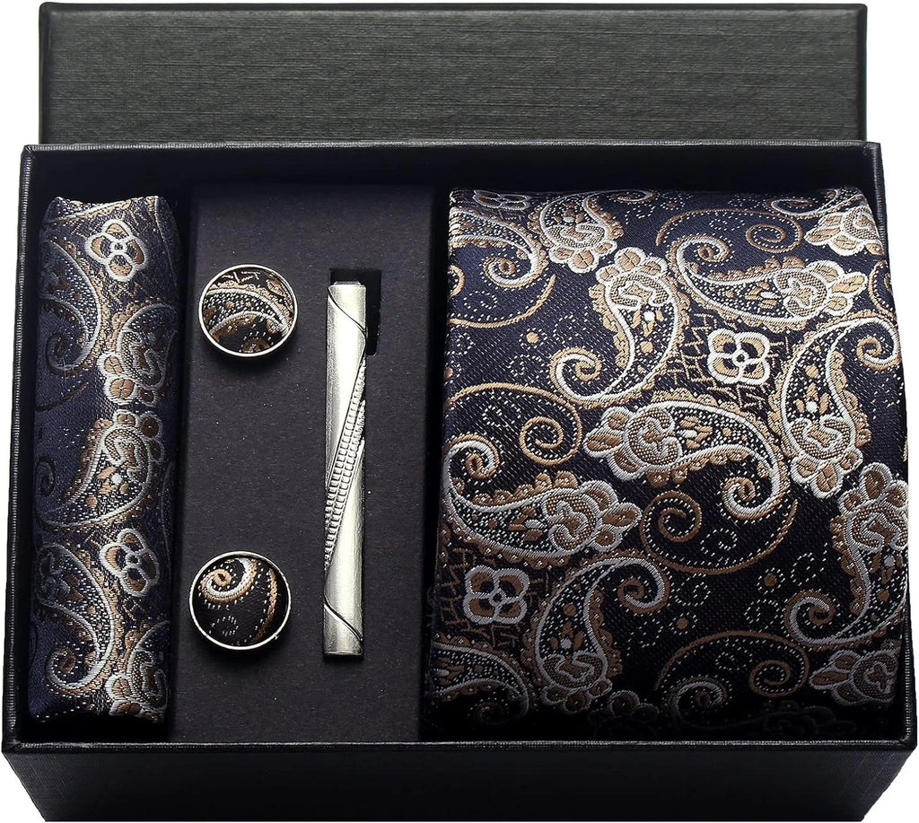 Kit Gravata Masculina Paisley com Lenço e Abotoaduras
