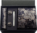 Kit Gravata Masculina Paisley com Lenço e Abotoaduras