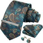 Kit Gravata Masculina Paisley com Lenço e Abotoaduras