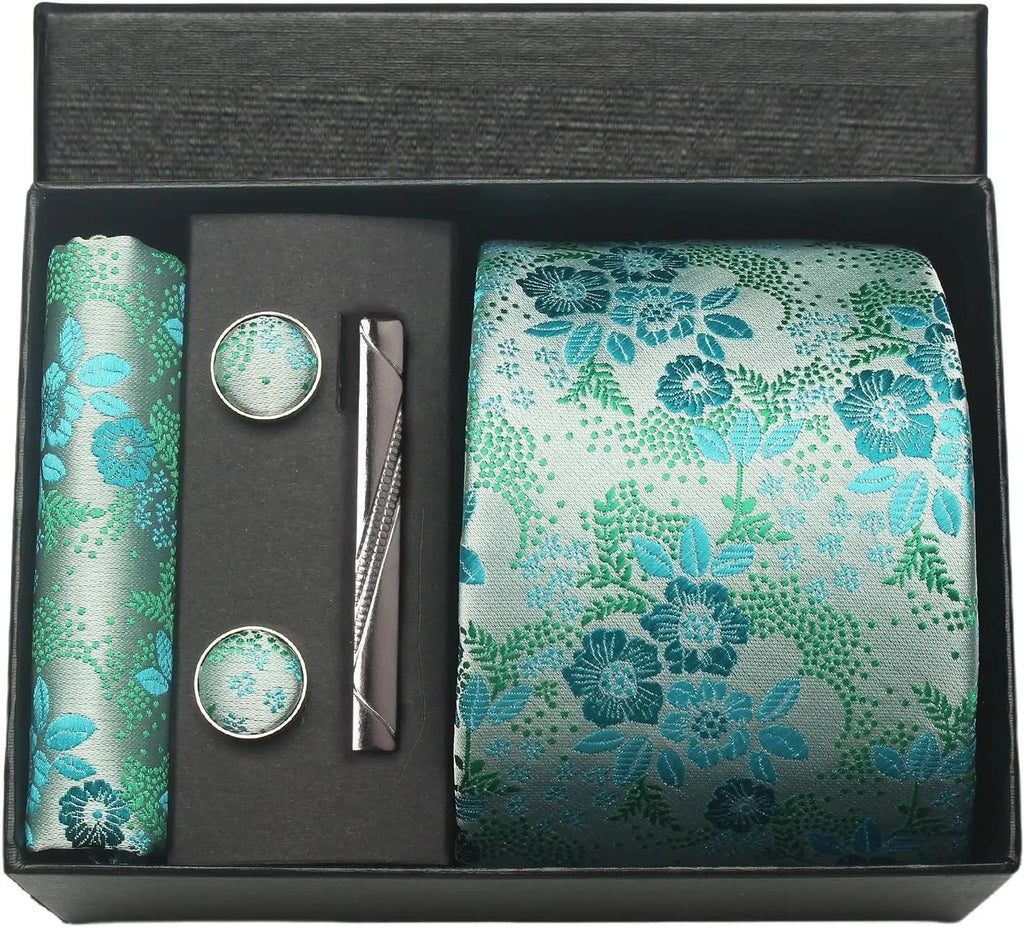Kit Gravata Masculina Paisley com Lenço e Abotoaduras